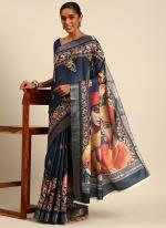 Cotton Blue Traditional Wear Printed Saree